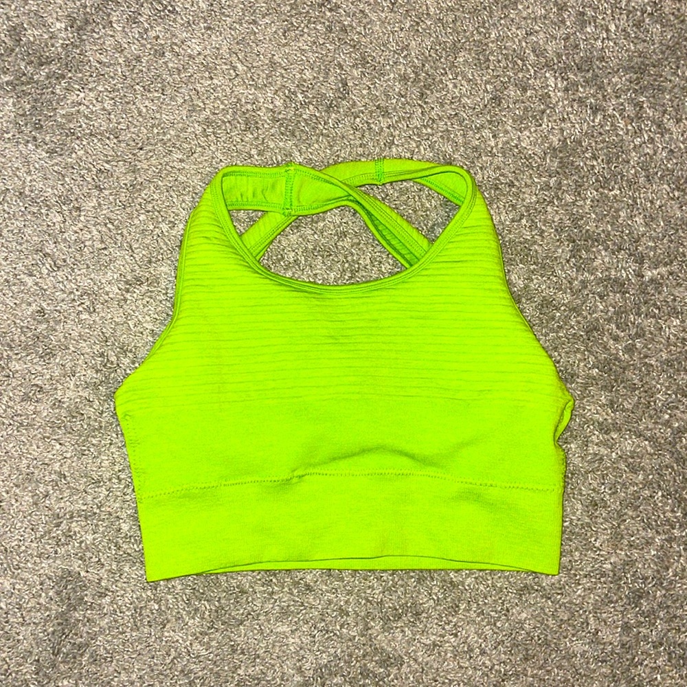 Neon Green Alphalete Open Back Bra